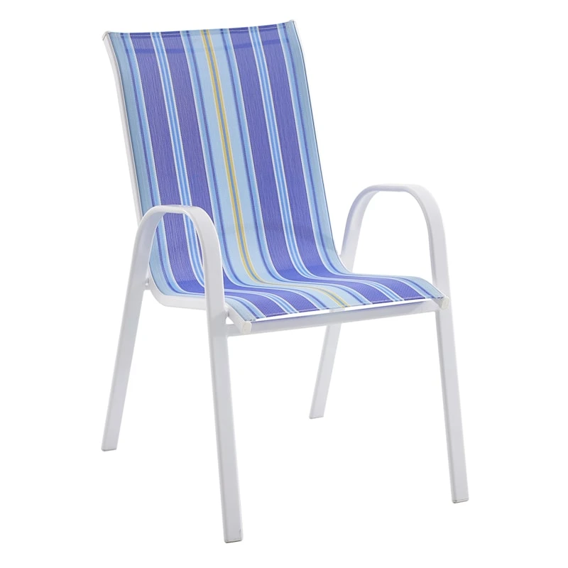 Tracey Boyd Stackable White & Blue Caprice Striped Sling Patio Chair 1 Tracey Boyd Stackable White & Blue Caprice Striped Sling Patio Chair