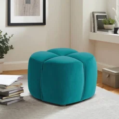 Tracey Boyd Teal Ottoman -Accent Aura Furniture Store tracey boyd teal ottoman 2