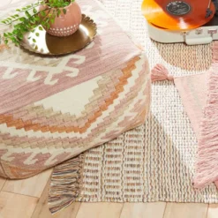 Tracey Boyd Woven Kilim Pouf, 20x13 -Accent Aura Furniture Store tracey boyd woven kilim pouf 20x13 3