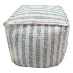 Ty Pennington Lex Blue Striped Square Pouf, 16"