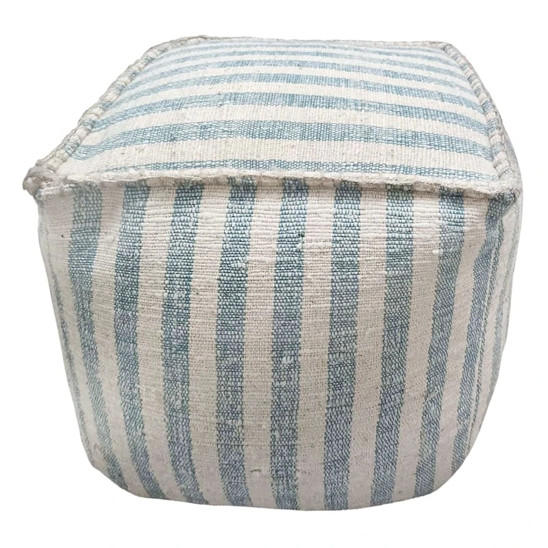 Ty Pennington Lex Blue Striped Square Pouf, 16" 1 Ty Pennington Lex Blue Striped Square Pouf, 16"