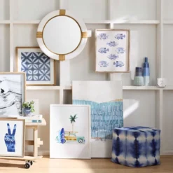 Ty Pennington Shyloh Shibori Print Pouf, Blue -Accent Aura Furniture Store ty pennington shyloh shibori print pouf blue 4