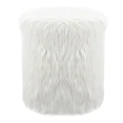 White Faux Fur Round Ottoman