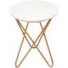 White Marble-Top Side Table With Gold Metal Hairpin Legs