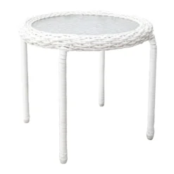 White Wicker Table With Glass Top