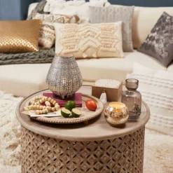 Wood Cutout Drum Coffee Table -Accent Aura Furniture Store wood cutout drum coffee table 2