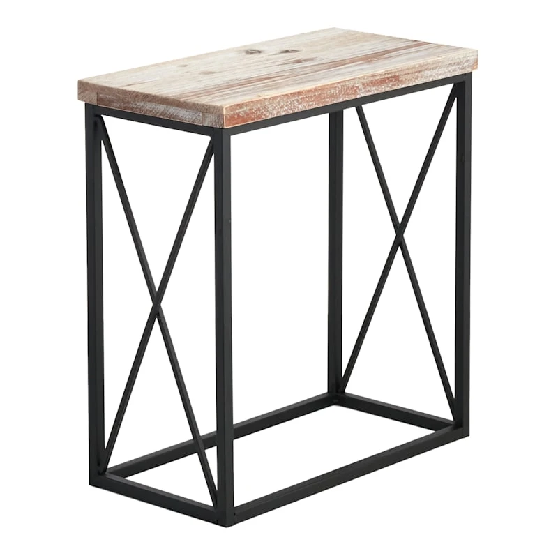 Wood Top With Black Cross Metal Table, Small 1 Wood Top With Black Cross Metal Table, Small